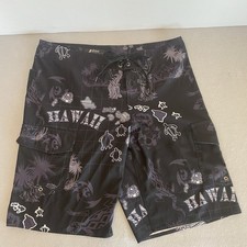 FAVANT Hawaii Board Shorts Men's Size 34 Tribal Print Hula Gecko 4-Way Stretch