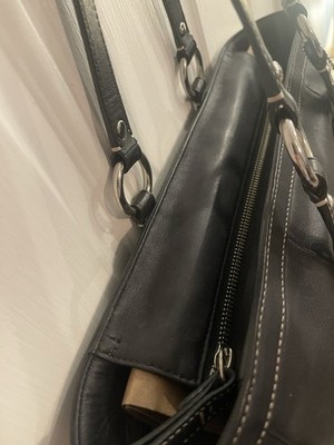 Coach Black Leather Tote Shoulder Bag Silver Hardware Multi Pocket