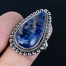 Sodalite 925 Silver Plated Handmade Ring of US Size 7.5