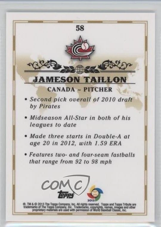 2013 Topps Tribute WBC Gold /25 Jameson Taillon #58 - Image 2 of 2