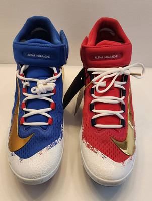 Nike Alpha Huarache Elite 4 Mid PROMO PE USA Red Blue Gold Size 12