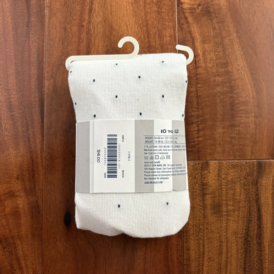 Janie and Jack Polka Dot White Black Knit Tights 10 12 NWT Cotton Blend Stretch - Image 2 of 2