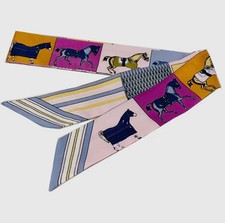 Equestrian-Themed Silk Scarf   Horse Print   Multi-Color