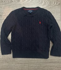 Polo Ralph Lauren Navy Boys Cable Knit Crew Sweater Pullover Little Kids Size 6