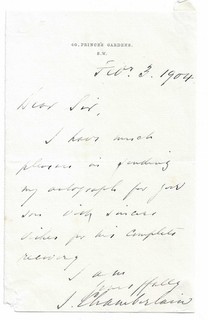 Joseph Chamberlain. British Statesman. Signed Autograph Letter. 1904