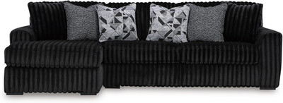 Midnight-Madness Black Sectional Sofa with Chaise & Faux Wood Legs, 120'' W