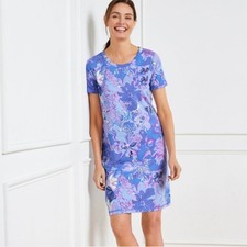 T by Talbots Petite Blue Purple Floral Cotton Modal T-Shirt Dress NWT P 374453
