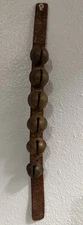 Vintage Antique Sleigh Bells - 6 Brass Bells On 14” Leather Strap