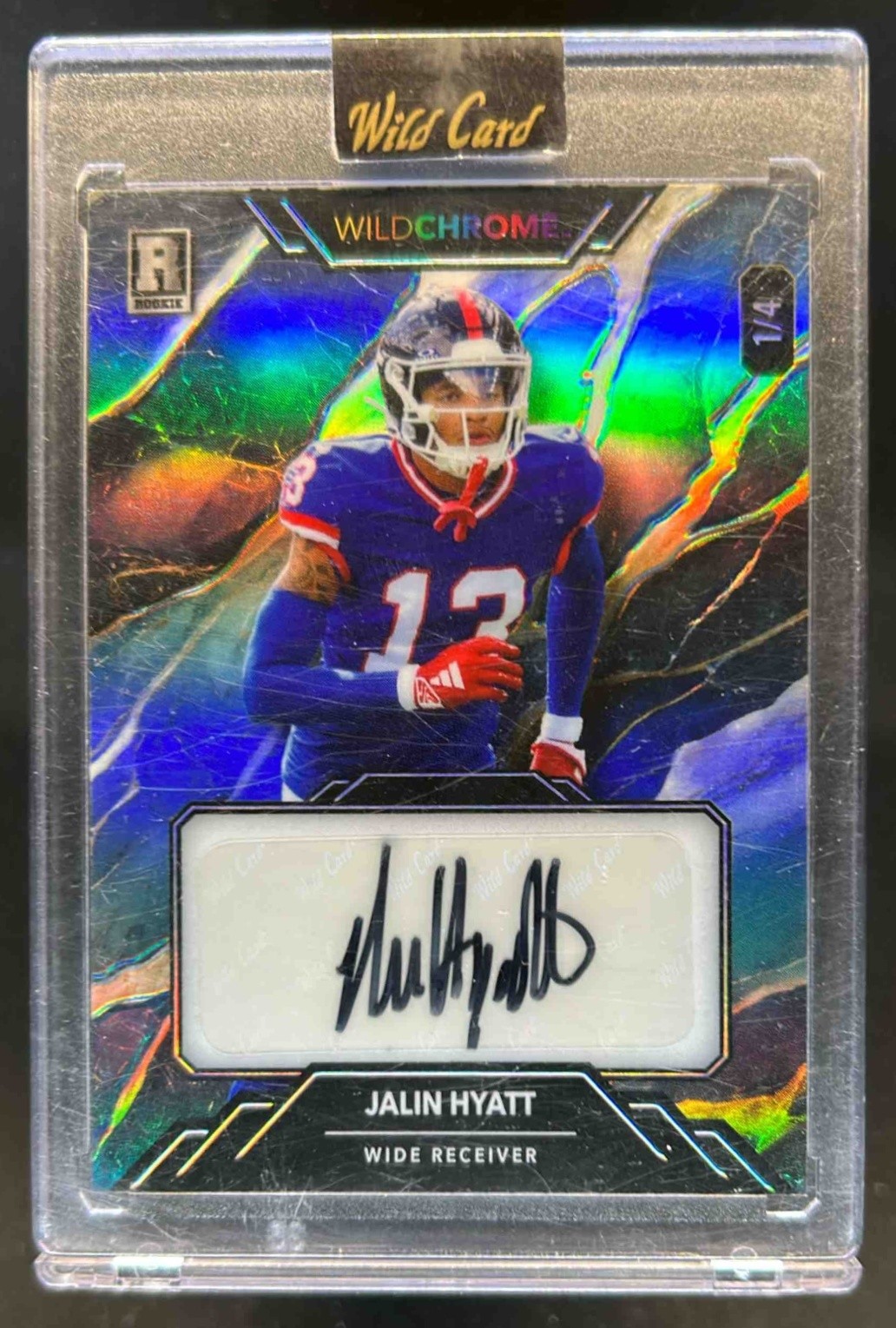 Jahmyr Gibbs Wild Card Wildchrome Pro-Look Hobby Wildmarble Autographs #WCMA Rainbow Foil-Blue
