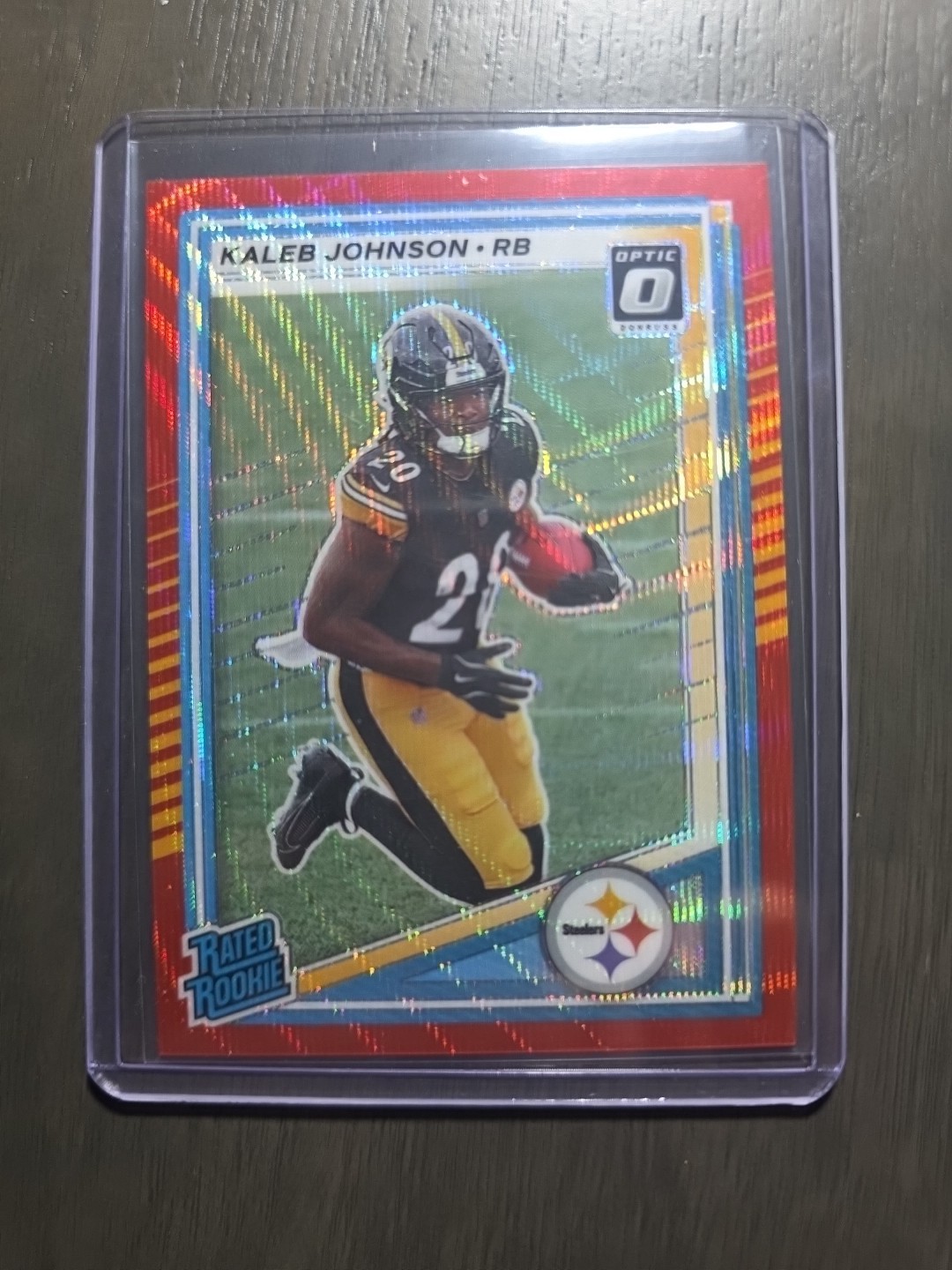 2025 Donruss - Rated Rookie Kaleb Johnson #322 Optic Preview Red Wave Prizm (RC)