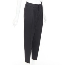 SAINT LAURENT 2017 black wool pleat front tapered silk lined trousers FR36 S