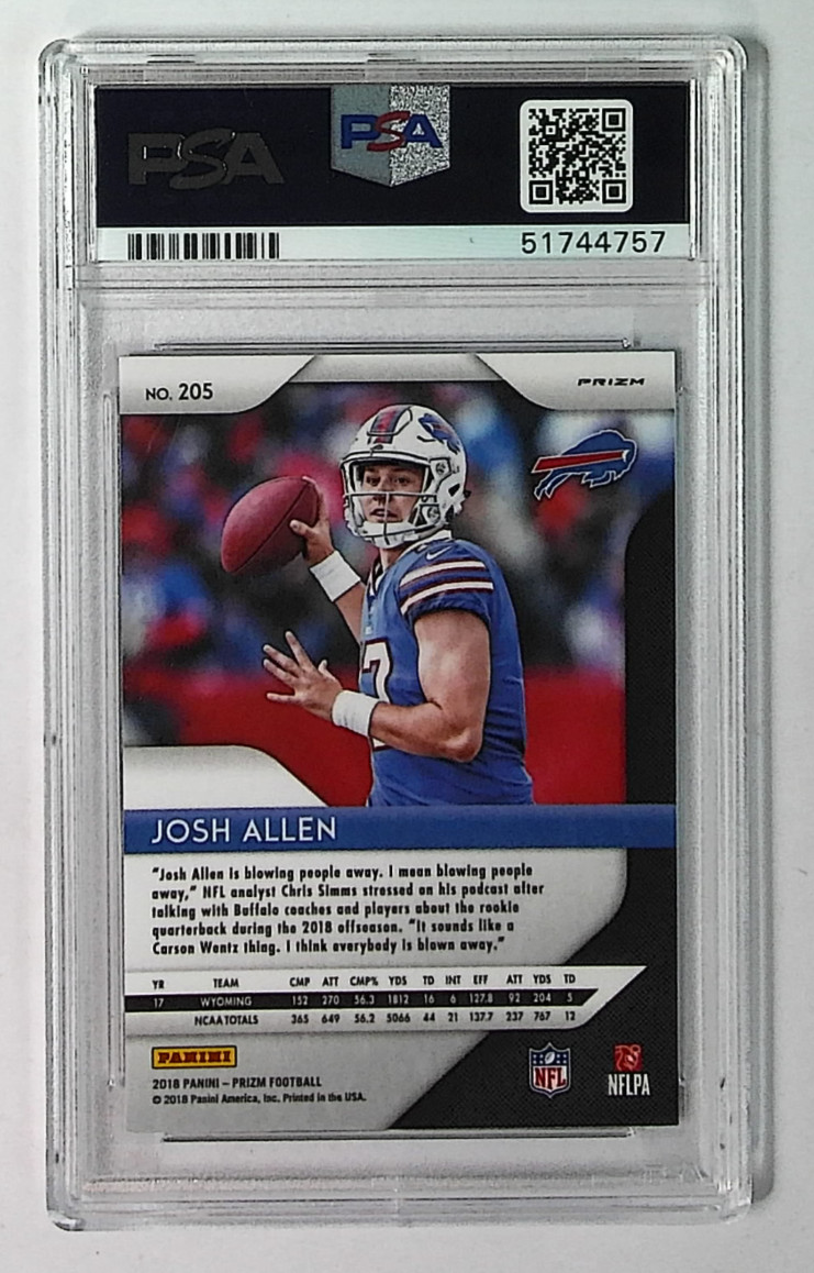 2018 Panini Prizm Josh Allen #205 RC Rookie Lazer Prizm SP Bills PSA 9 view 2