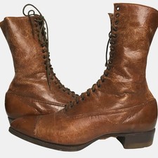 Vintage Winston Brown Leather Lace-Up Boots Cat's Paw Heels Sz 4 MCM Victorian