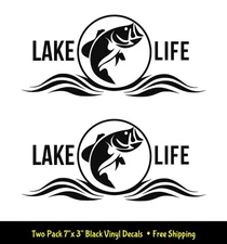 Lake Life Fish Two PK 7" Black Vinyl Decal Car Truck Window - Indoor or Outdoor