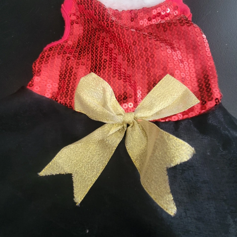 2 Vestido de fiesta de Navidad para perro rojo negro lentejuelas terciopelo lazos talla pequeña Foto 3 de 4