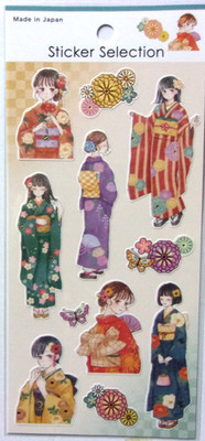 GAIA Cute Girl Japanese Beautiful Kimono Sticker Sheet Made in Japan