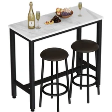 AWQM Bar Table Set of 2,39.3 Faux Marble Table ,PU Leather Stools,3 Piece Pub