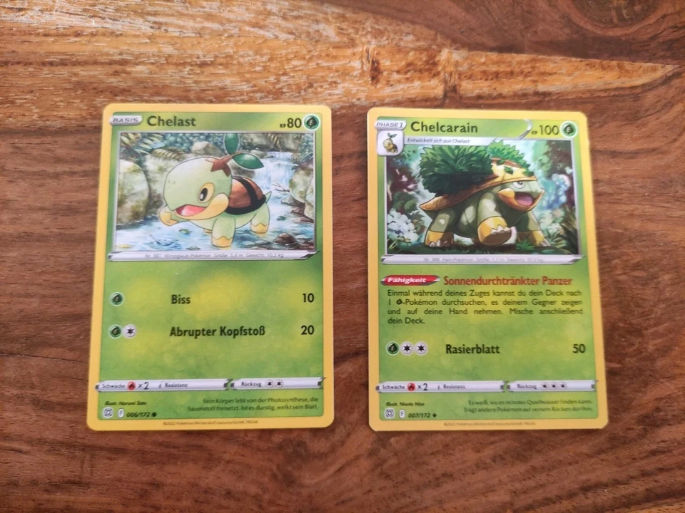 Pokemon Karten Chelast (006/172) und Chelcarain (007/172)