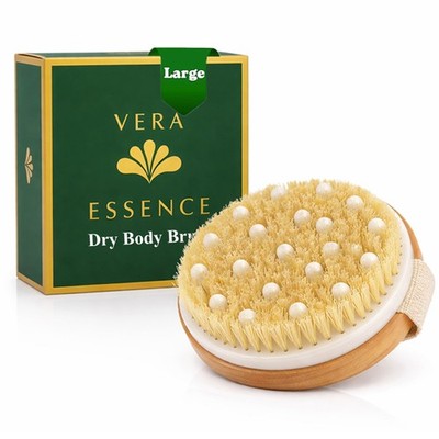 Large Dry Brushing Body Brush - Natural Boar Bristle Brush for Lymphatic Drai...