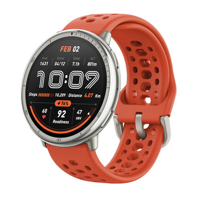 Amazfit Active 2 Round 44mm Fitness Smart Watch Red Sport Silicone Band - SEALED
