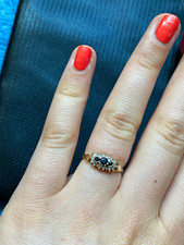 9ct Yellow Gold Sapphire & Diamond Halo Ring Size m Hallmarked