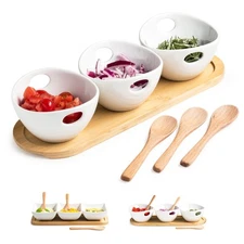 Chip and Dip Serving Set, Dipping Sauce Bowls Divided Serving Dishes with Woo...