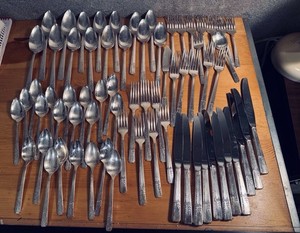 Vintage 1930s Prestige Silver Plate Grenoble Pattern Line Oneida Flatware 69 Pcs