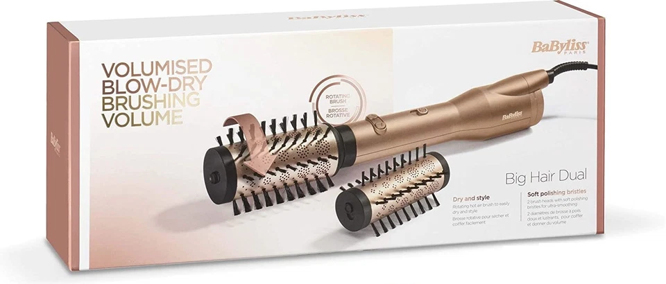 Babyliss Big Hair Dual Rotierende Warmluftbürste, mit Ionen-Technologie, 2 Aufsä
