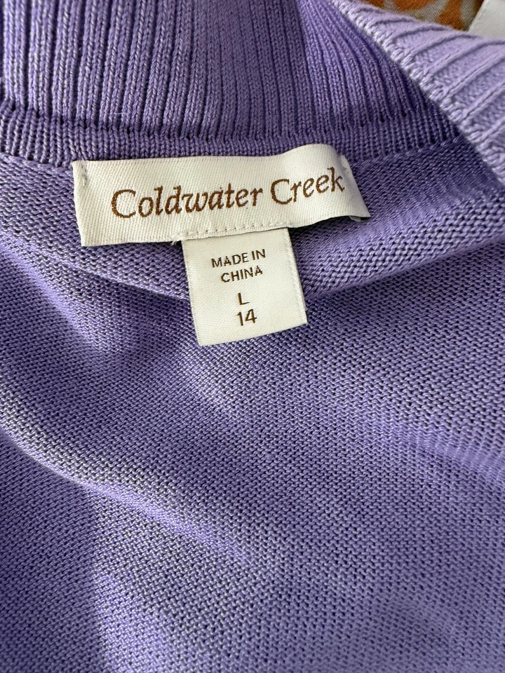 COLDWATER CREEK Púrpura ALGODÓN SEDA Cárdigan Suéter Para Mujer L 14 Foto 3 de 4