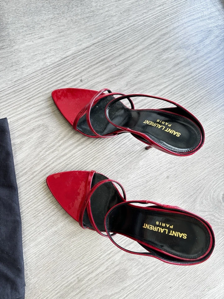 Saint Laurent Paris Women's Size 8 Red Patent Leather Tribute YSL Strappy Heels - Image 4 of 4