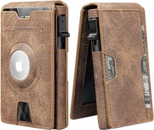 "Smart Air Tag Wallet for Men, Leather Wallet with Airtag Holder, RFID Pop Up wa