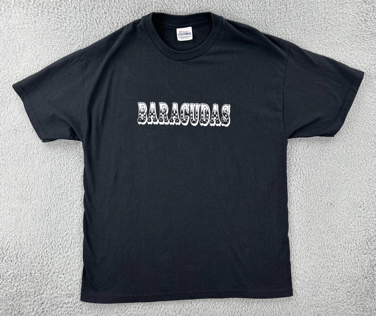 Vintage Hanes Heavyweight 50/50 Adult Large Black Short Sleeve T Shirt Baracudas