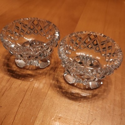 Vintage passendes Paar Salzkeller aus geschliffenem Glas