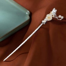 Pure 925 Sterling Silver Butterfly Hair Stick Natural Hetian Jade Tassel Hairpin