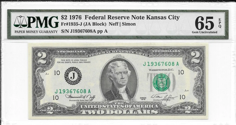 1976 Kansas City $2 FRN (JA Block) PMG 65 EPQ Gem Uncirculated - Image 3 of 4