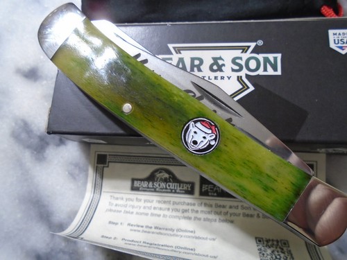 Bear & Son Christmas Trapper 2 Blade Pocket Knife Smooth Bone GSMB54C22 USA New - Picture 3 of 10
