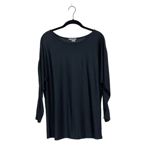 Vince Top Size S Black Dolman Long Sleeve Rayon Minimalist Mesh Detail Boat Neck