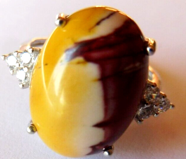Bague Mookaite argent massif reglable 52-60 pierre cabochon - 4