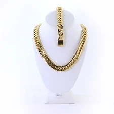 ANTI-TARNISH 16MM SOLID 14K GOLD FINISH HEAVY MIAMI CUBAN CHAIN & BRACELET 24''