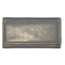 Vintage Blue Leather Envelope Checkbook Long Wallet Slate Blue Gray 7.5"