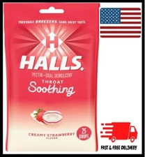 HALLS Throat Soothing Creamy Strawberry Throat Drops 25 Drops