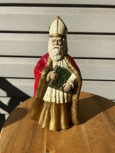 Vintage Saint Nicholas Santa Ceramic Christmas Figurine 11" Hobbyist
