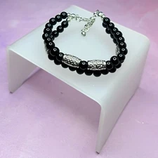 Black Double-Layer Glass Bead & Silver Spacer Bracelet - New With Tags Handmade