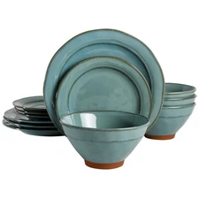 Gibson Elite Terranea 12-Piece Terracotta Dinnerware Set - Teal