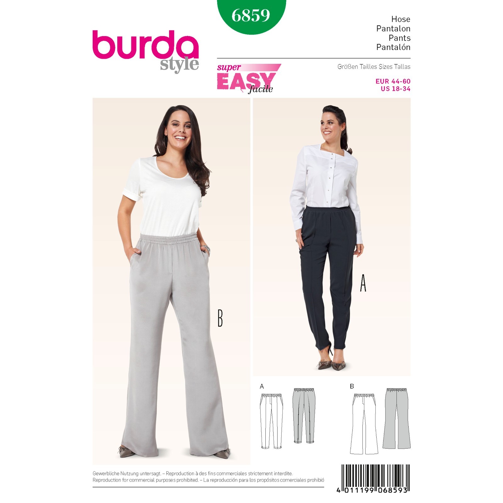 Burda Super Easy SEWING PATTERN 6859 Misses/Plus Size Trousers Sizes 18-34