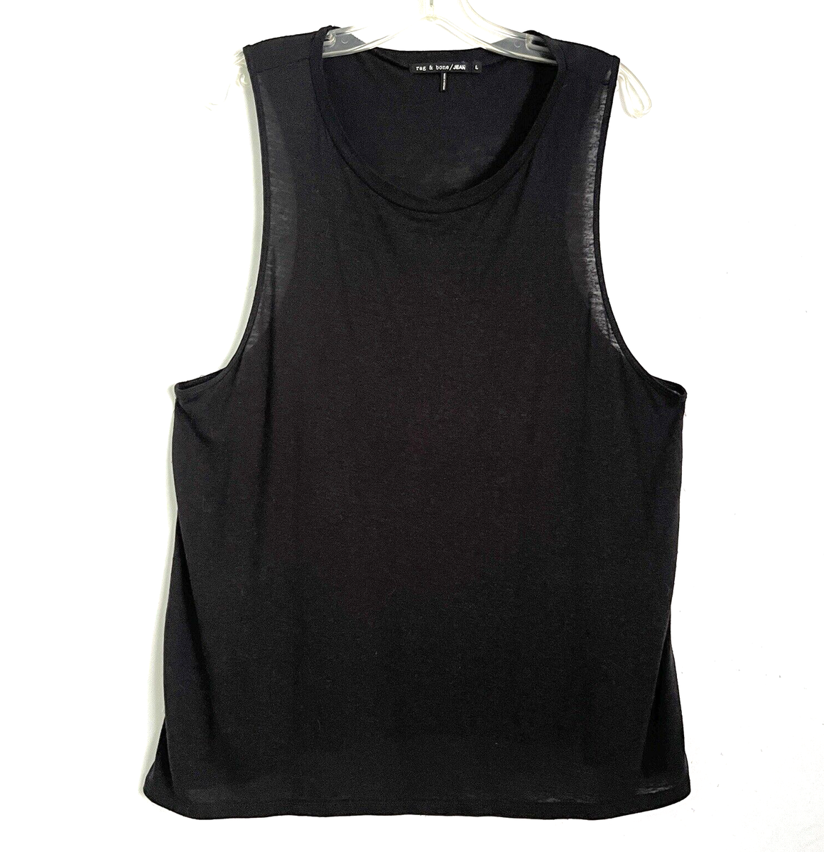 Rag Bone Size L Silk Rayon Blend Muscle Tank Top Crew Neck Black