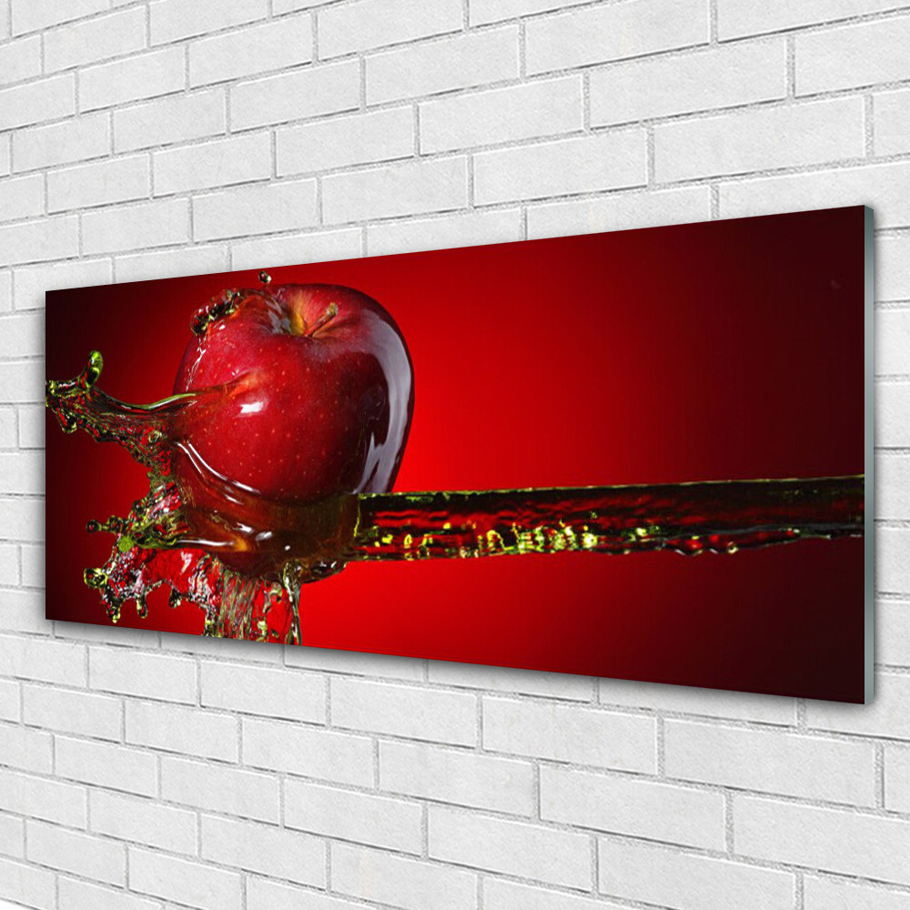 Tableau acrylique 125x50 étanche et robuste pour cuisine motif pomme eau