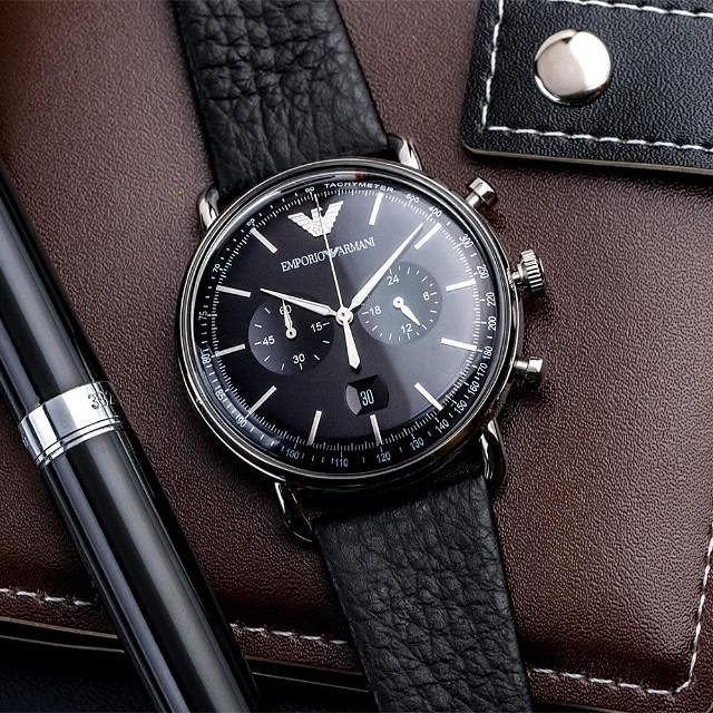 Ar11143 Armani Watches Black Leather Strap Emporio Armani Black