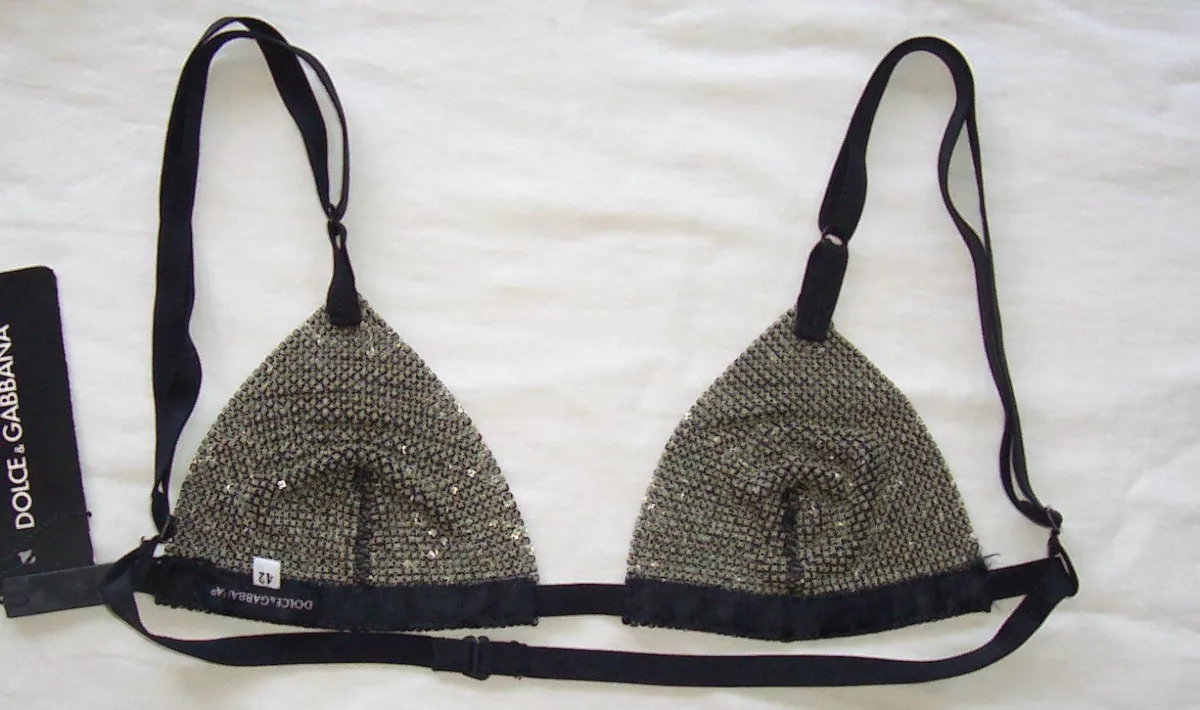 DOLCE GABBANA Vintage Black Crystal Chainmail Mesh Metal Bra Top