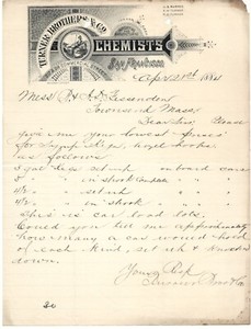 1884 TURNER BROTHERS CO CHEMISTS SAN FRANCISCO CA LETTERHEAD TOWNSEND MA